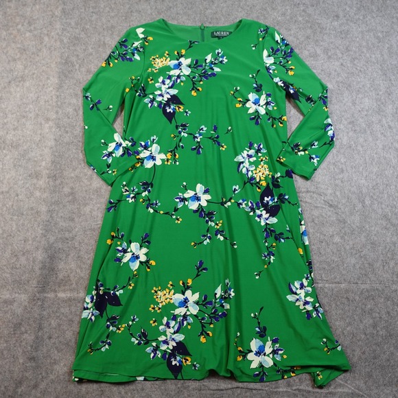 Ralph Lauren Dresses & Skirts - Ralph Lauren Dress Womens 4 ALine Floral Green Long Sleeve Crew Neck Flare